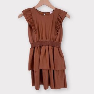 Tru Luv Girls Leather-Like Layered Ruffle Sleeve Dress Brown 10